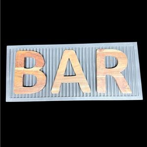 Wooden BAR Sign with Gray Metal Frame